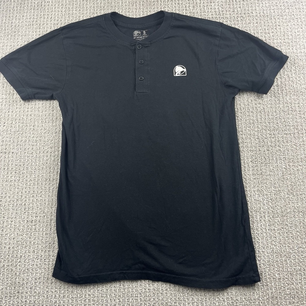 Taco Bell T Shirt Adult S Employee 3 Button Henley Double Sided Neon Logo Black